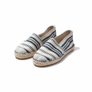 EU 39, Navy Blue White Stripe, Woven Espadrille Slip-On Flats